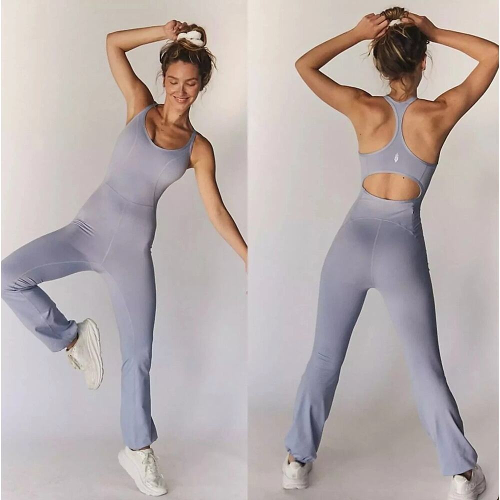 NWT Free People Movement Light Blue Active Romper Jumpsuit | Size Medium